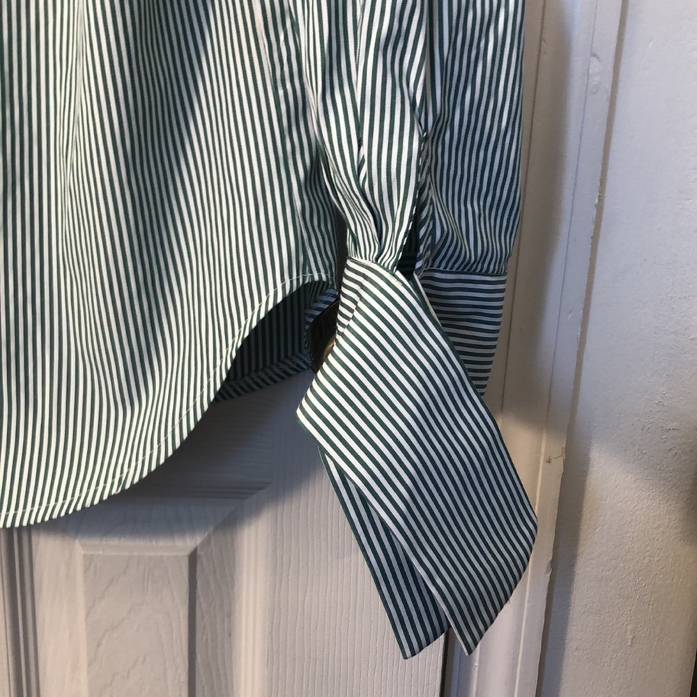 STORETS NWOT  Pit to Pit 21 1/2"  Button Down green white pinstripes tie cuffs - Picture 4 of 16